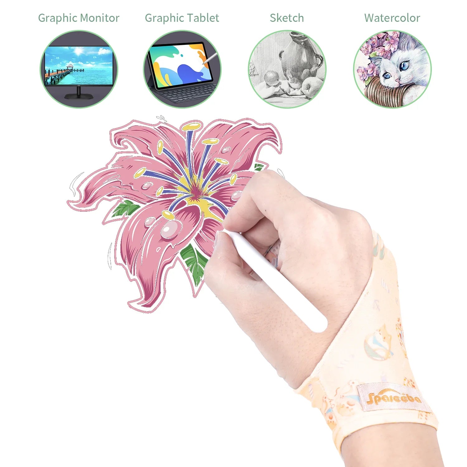 Two-Finger Drawing Glove for Graphics Tablets & Touchscreens – Sweatproof Artist Glove, Animal Print, Ambidextrous (S, M)