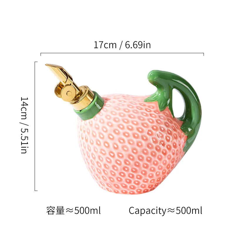 Ceramic Strawberry Oil & Vinegar Cruet - Fruit-Shaped Kitchen Seasoning Jar for Salt, Sugar, Soy Sauce