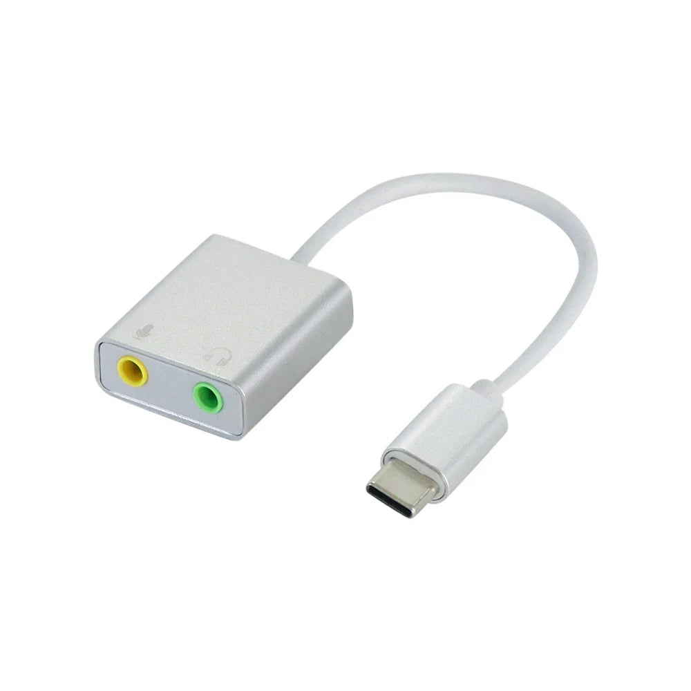 USB-C to 3.5mm Audio Adapter External USB Sound Card — Headphone & Mic Jack for Laptop MacBook Pro