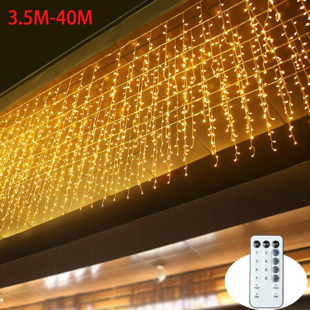 40 m (131 ft) LED Curtain Icicle String Fairy Lights with Remote – Waterproof Outdoor & Indoor Christmas Wedding Party Decor