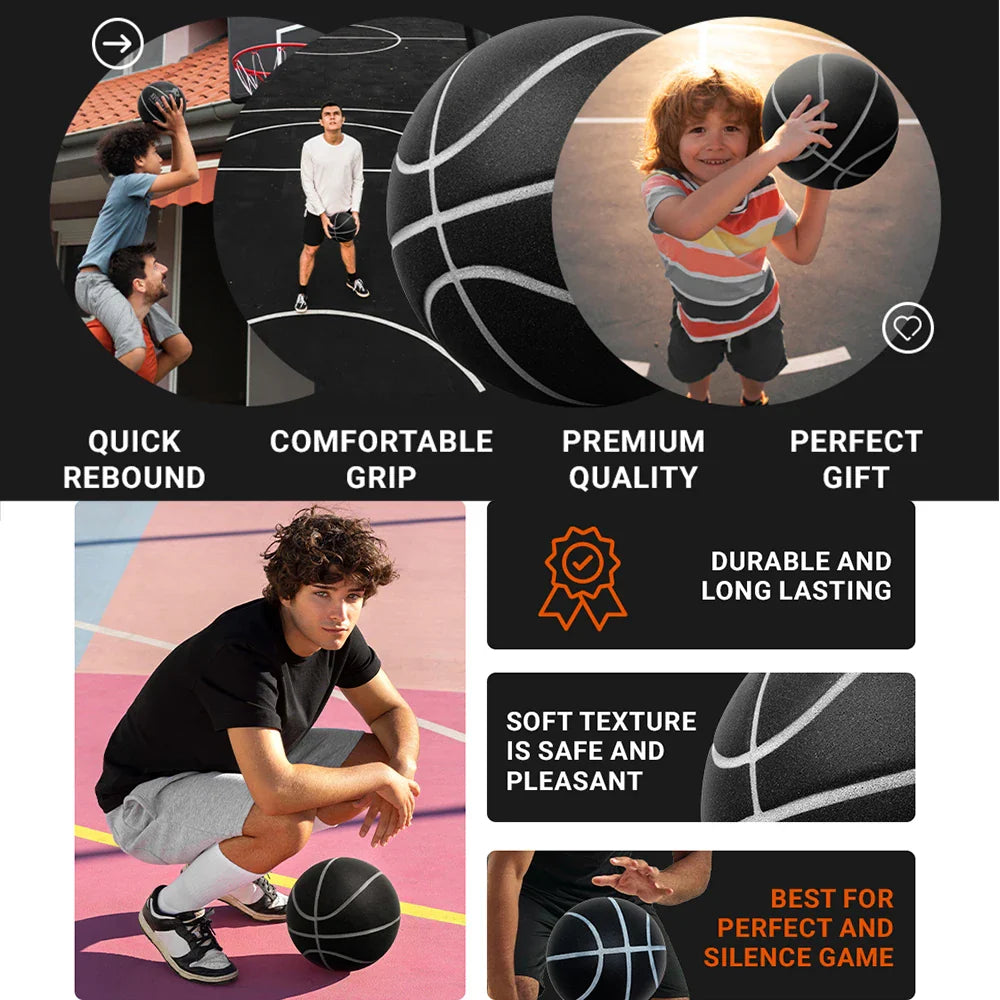 Silent Foam Basketball - Indoor Quiet Dribble Ball, Airless No-Inflate Size 7/6/5 for Men Women Kids