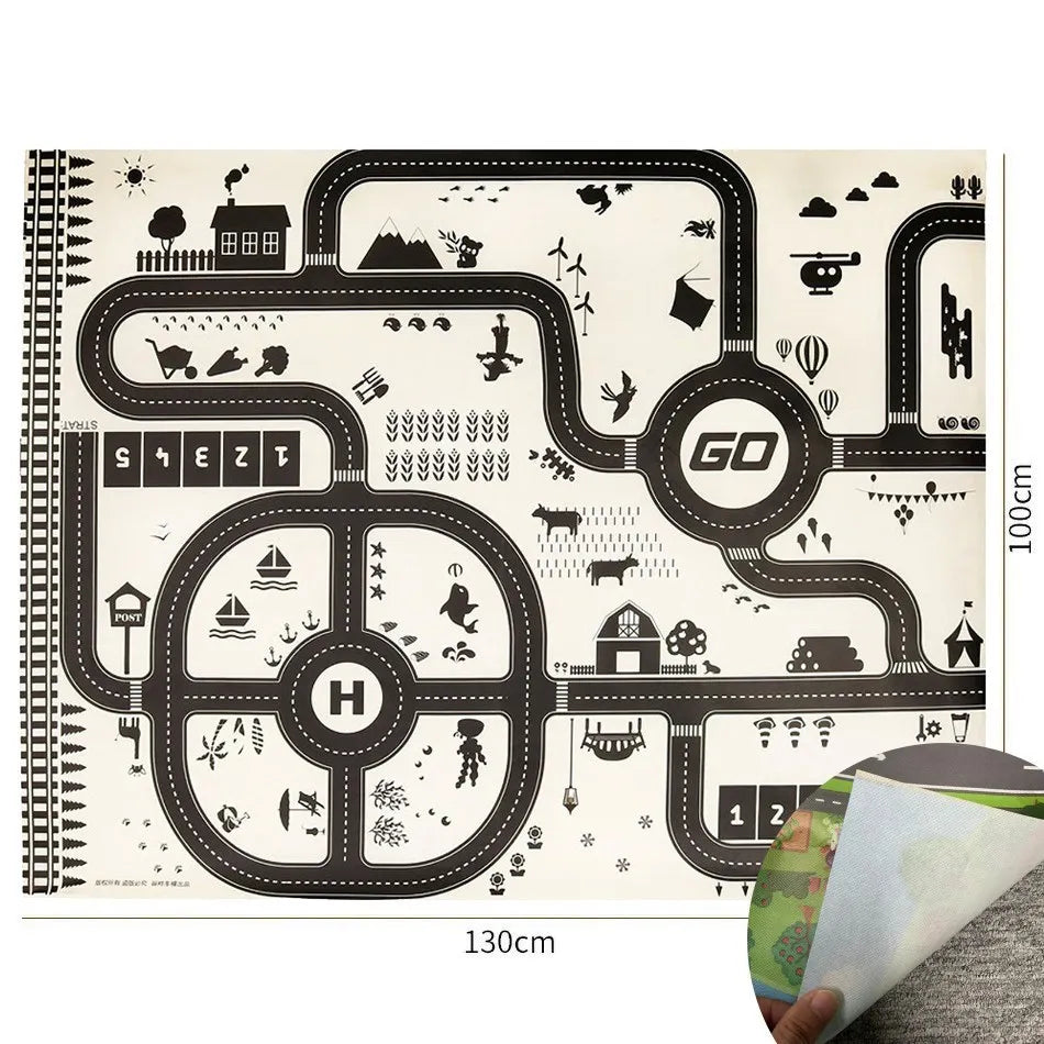 Kids Waterproof Playmat 39.4 x 51.2 in (100 x 130 cm) – Portable Foldable Road Map Play Rug with Farm, Animal & Dinosaur Design, Non-Toxic Toddler Activity Mat