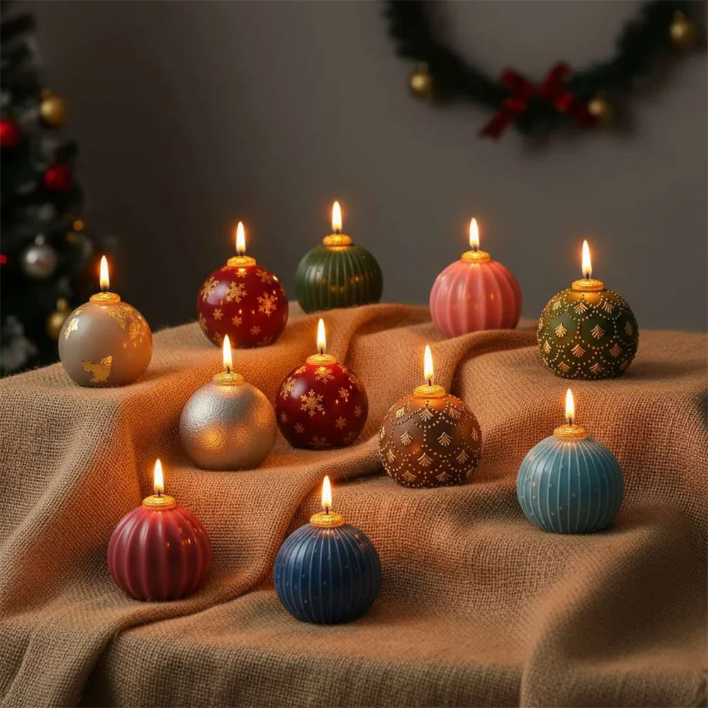 DIY Christmas Bauble & Tree Candle Silicone Mold Set, 3 Sizes, Platinum Silicone for Scented Candle Making