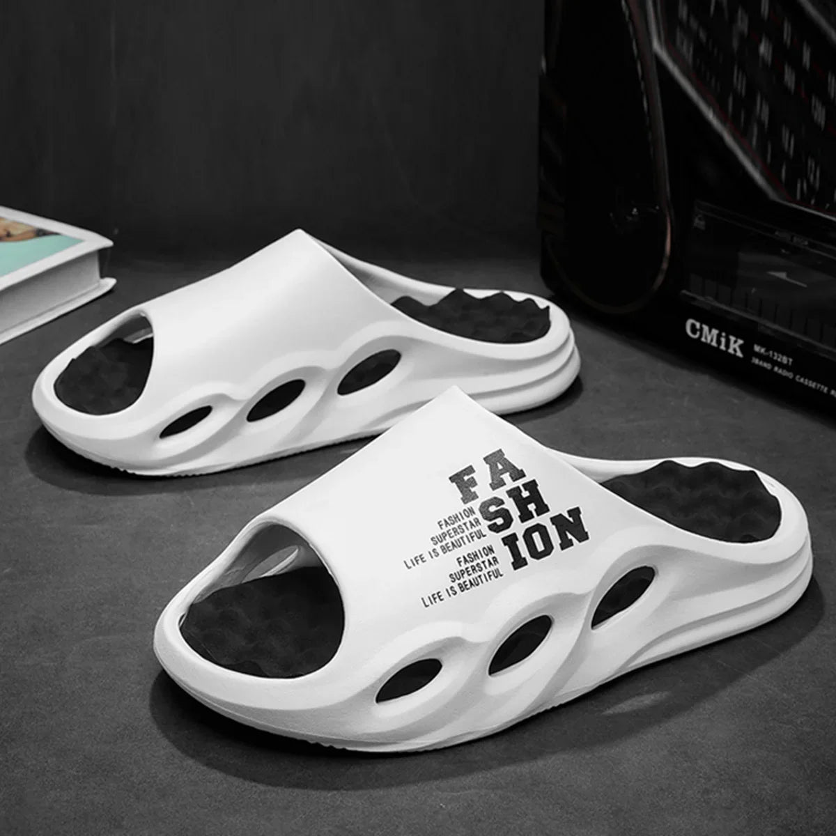 Men's Massage Slide Sandals Thick Sole Non-Slip Indoor Outdoor Shower & Beach Slides