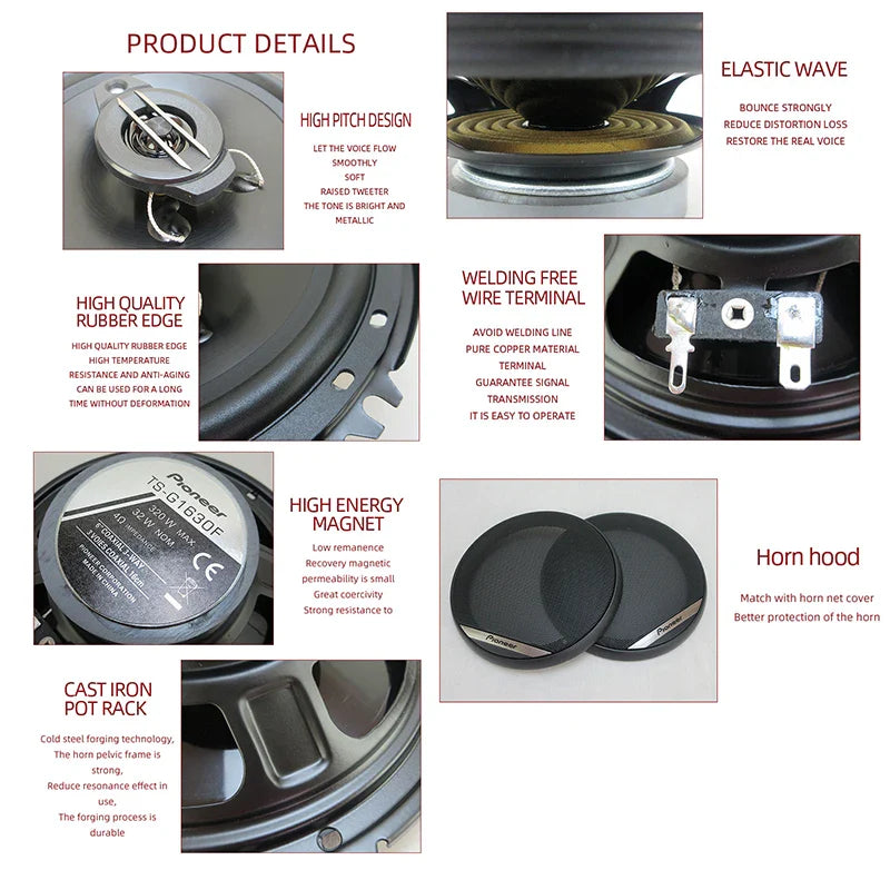 Pair 6-Inch (160mm) 3-Way Coaxial Car Speakers — 320W Peak Each, Full-Range HiFi Universal Fit