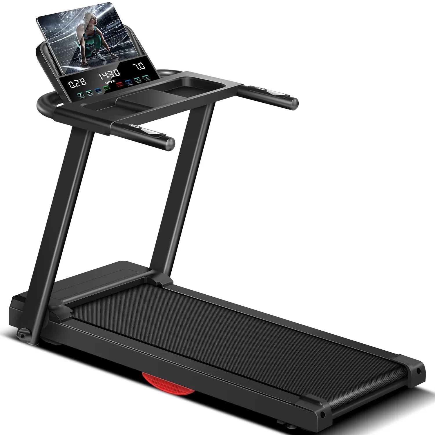 3.0 HP Brushless Foldable Home Treadmill — 300 lb Capacity, 40.2 x 15.4 in (102.1 x 39.1 cm) Running Area, HR Monitor, Dual Shock Absorption, Bluetooth Console