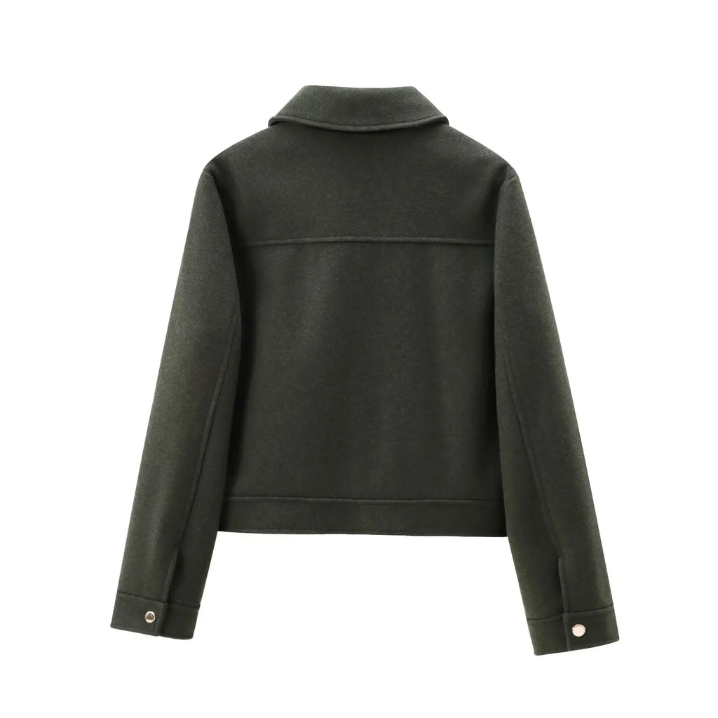 Women's Zipper Jacket - Short Winter Coat with Pockets, Long Sleeve Casual Street Outerwear