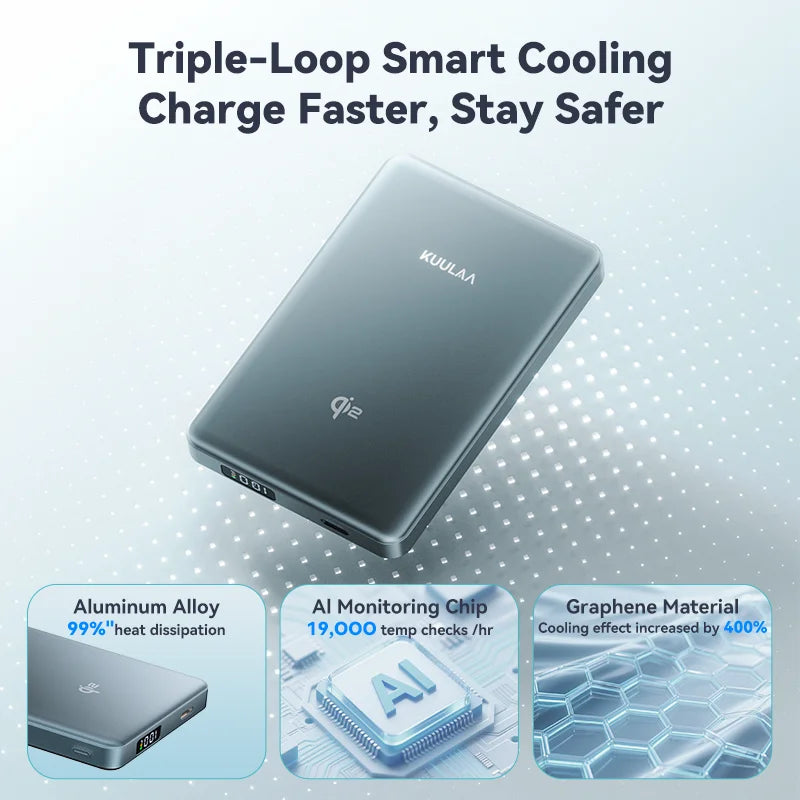 Magnetic Qi2 Power Bank 10000mAh 15W Wireless Portable Fast Charger with USB-C for Smartphones