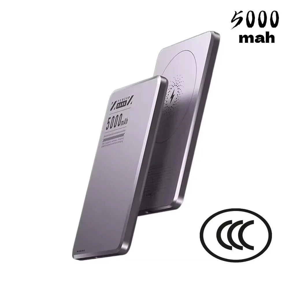 5000mAh Qi2 Wireless Power Bank Ultra Slim Magnetic Back-Clip Fast Charge Portable Battery for Smartphones