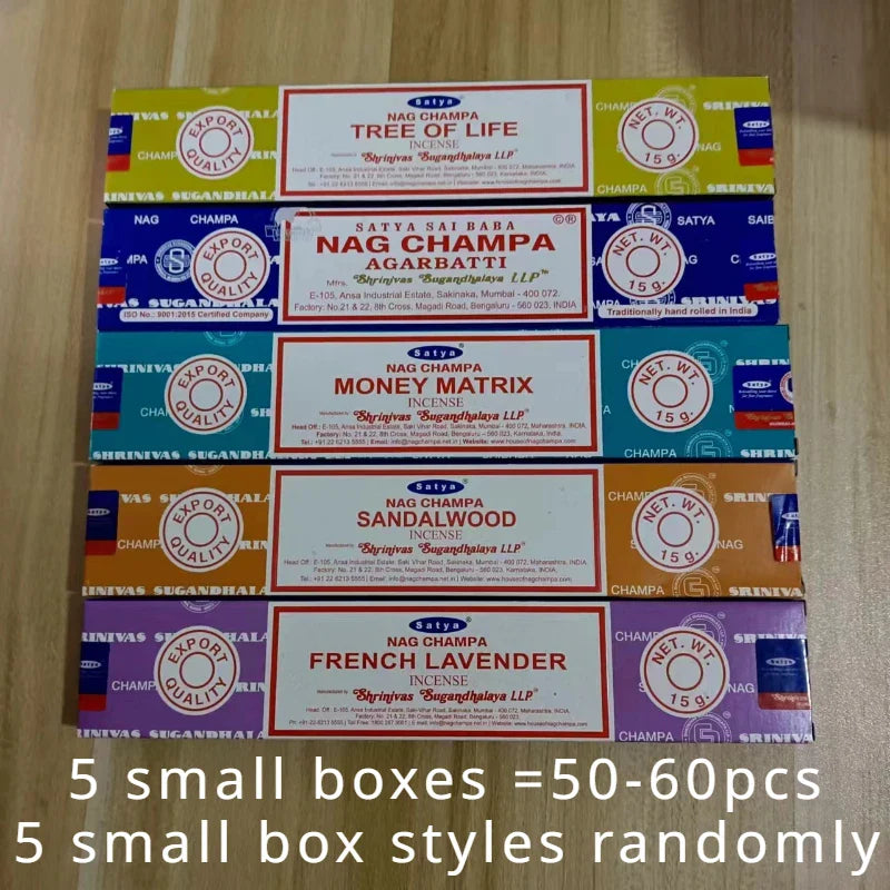 5-Box Nag Champa Incense Sticks — 50–60 Handmade Sticks (20 cm / 8 in) Sandalwood & White Sage Home Fragrance