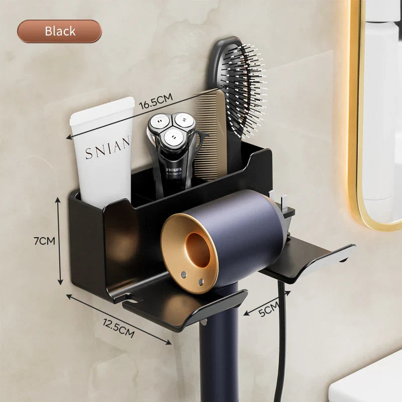 Wall-Mounted Hair Dryer Holder Cradle - Blow Dryer Organizer for Bathroom (White/Black/Grey)