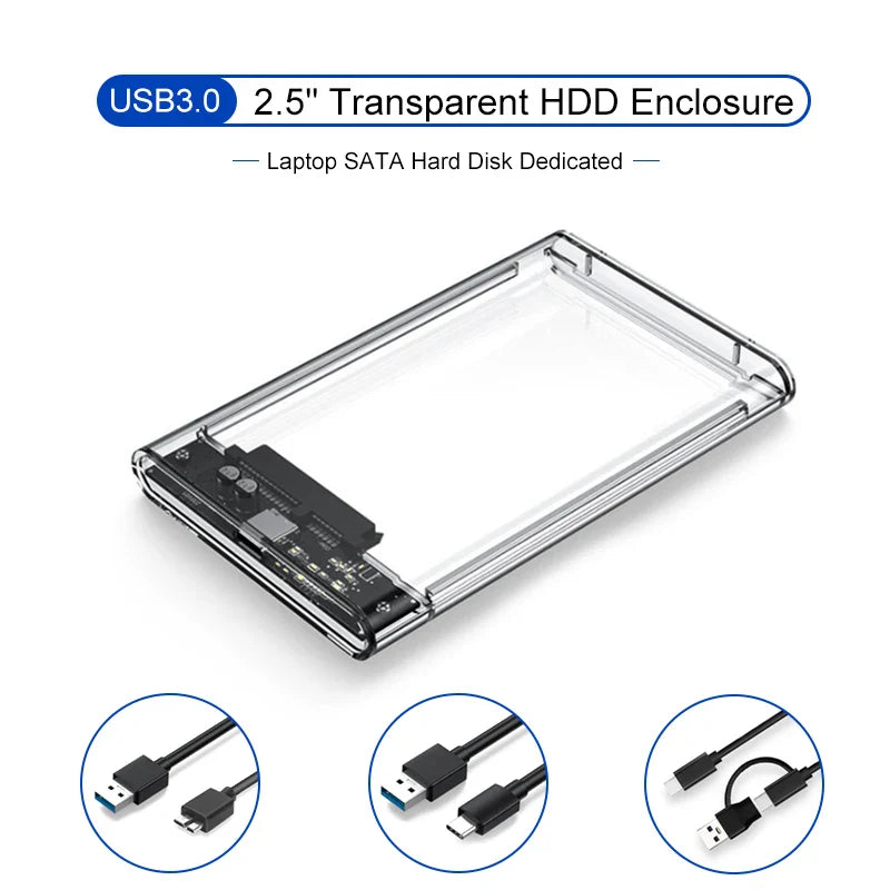 USB 3.0 2.5-Inch (63.5 mm) SATA HDD/SSD Enclosure — Up to 6TB, 5Gbps, Transparent Case, Plug & Play