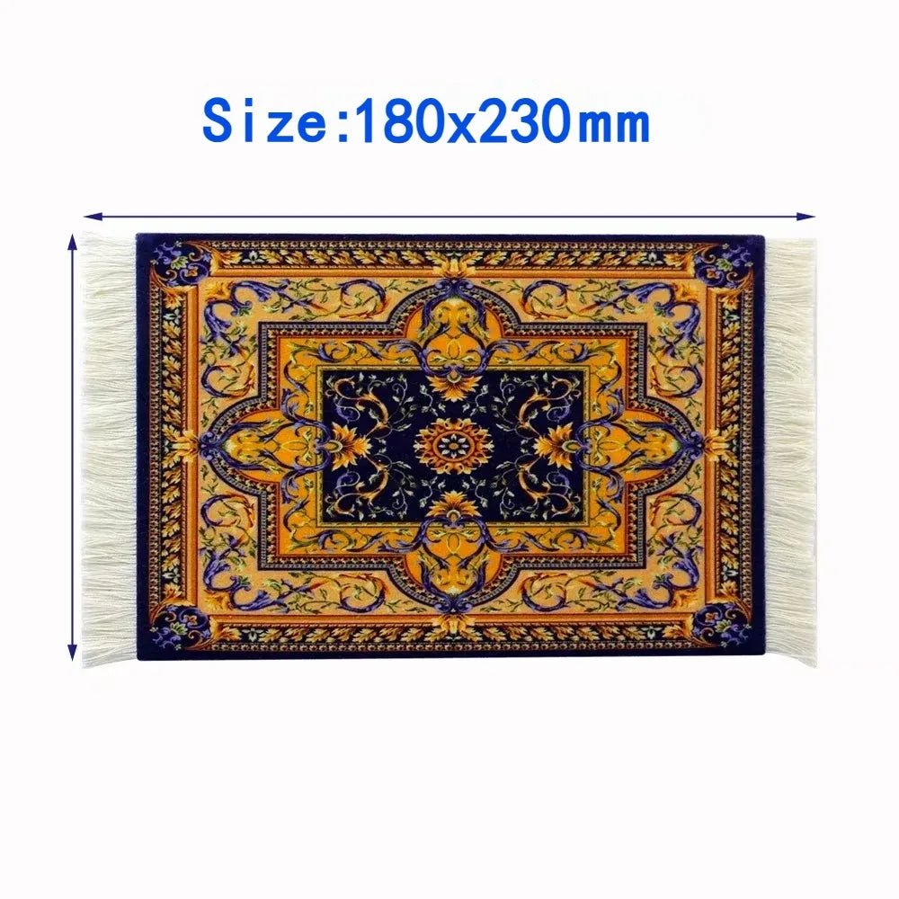 Woven Persian Flower Mouse Pad 9.1 x 7.1 in (23 x 18 cm) Non-Slip Rubber Desk Mat with Fringe — Retro Style