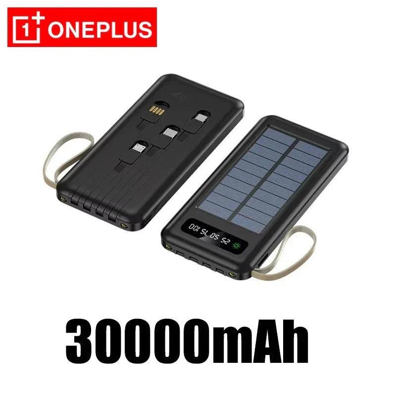 Solar Power Bank 50000mAh 120W Fast Charging Portable Power Bank with Solar Panel, 4 Built-In Cables, Dual USB & Phone Stand