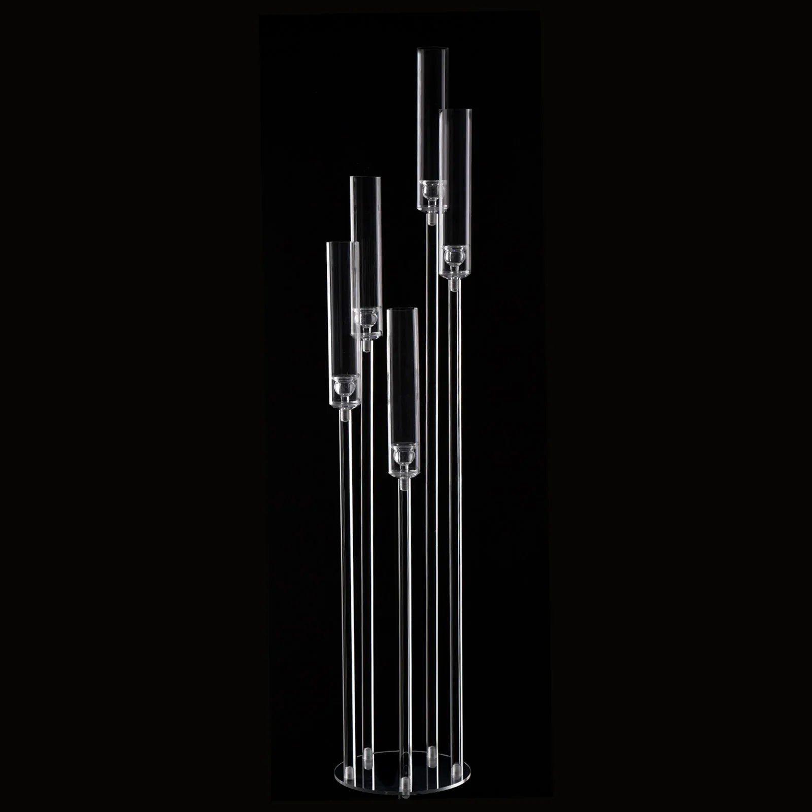 10-Pack Clear Acrylic 5-Arm Floor Candelabra 45.7in (116cm) – Wedding Table & Ceremony Centerpiece Candlestick Holder (LED Taper Compatible)
