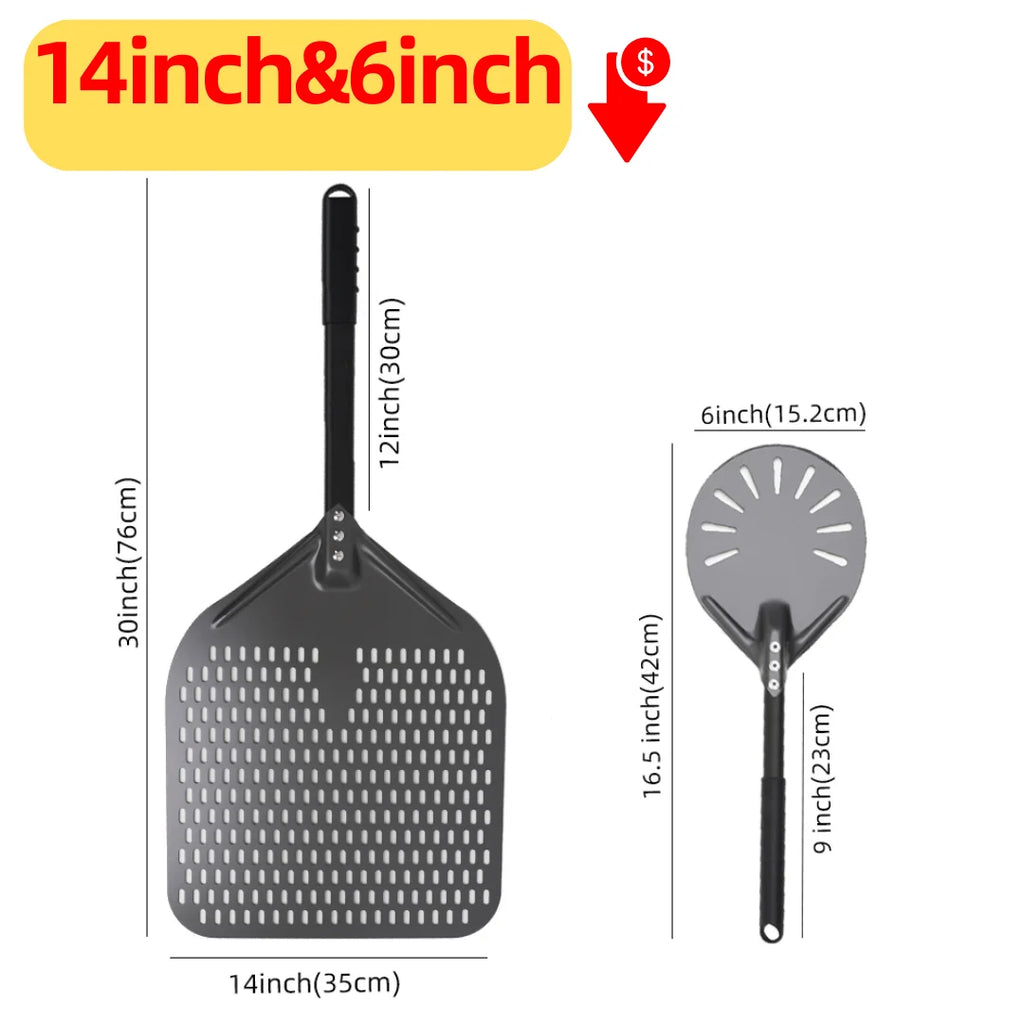 Hard-Anodized Aluminum Pizza Peel 6, 12, 13 and 14 Inch (15, 30, 33, 35.5 cm) Bread Paddle Oven Spatula