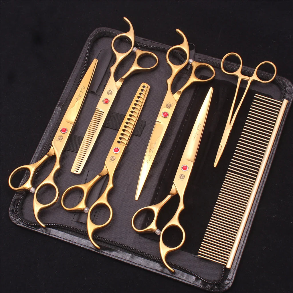 7-Inch (19.5 cm) Stainless Steel Pet Grooming Scissors Kit – Straight, Thinning, Chunker & Curved Shears