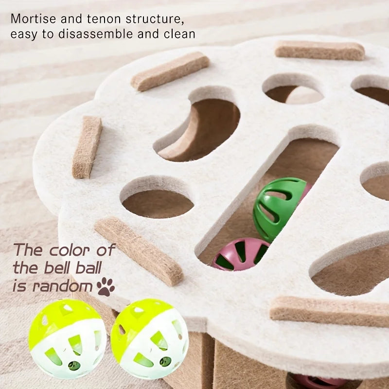 Interactive Cat Puzzle Toy Felt Maze Tunnel with Bell Ball Indoor Cat Enrichment Toy