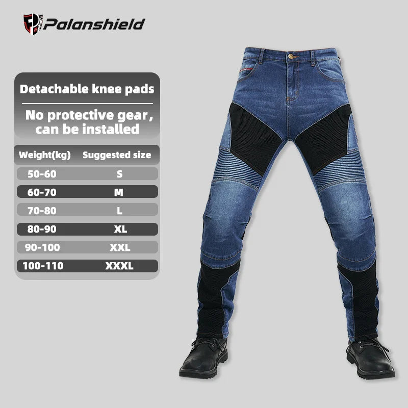 Men's Motorcycle Riding Pants with Removable Armor - Breathable Mesh Touring Motocross Pants (Blue/Black)