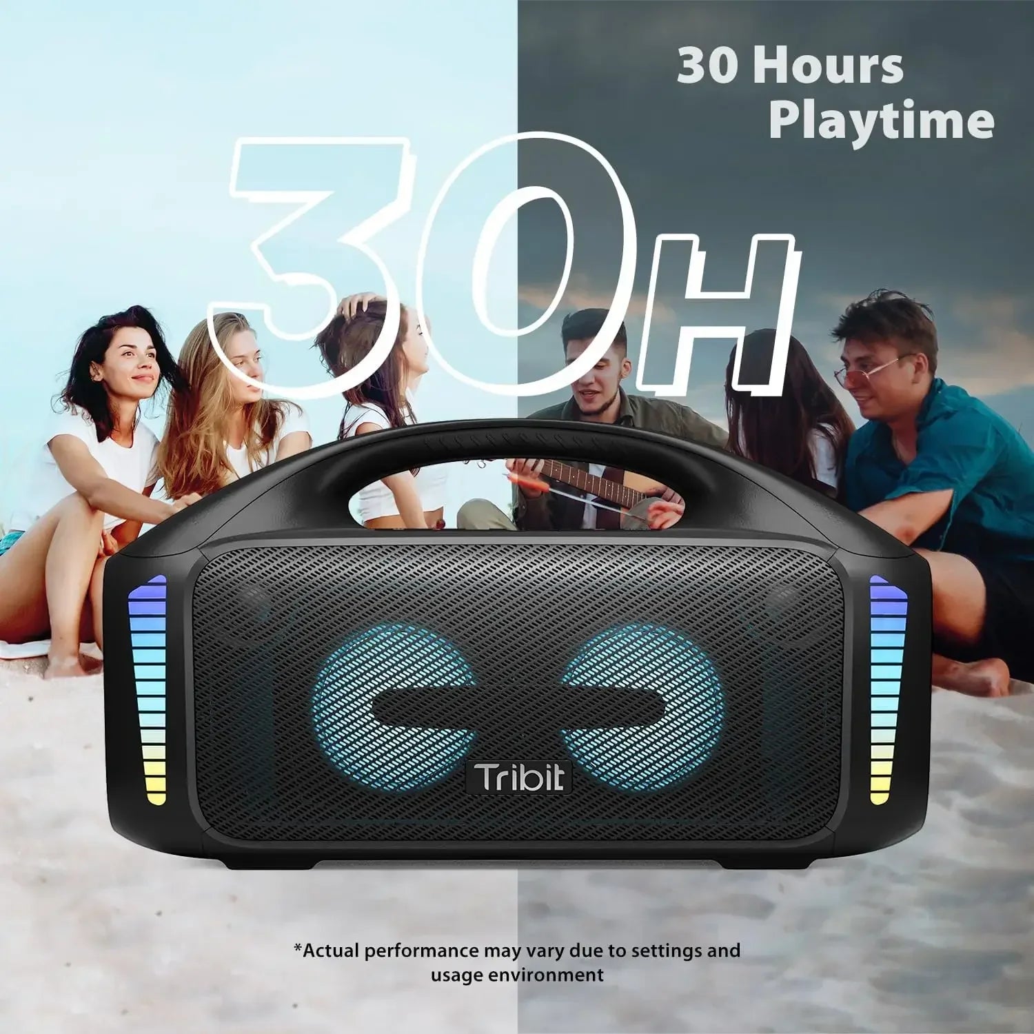 90W Portable Bluetooth Party Speaker IPX7 Waterproof — 30H Playtime, 32 LED Lights, Powerbank & Bluetooth 5.3