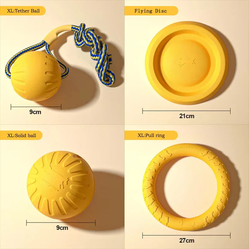 EVA Dog Toys 4-Pack - Durable Flying Disc, Ball and Tug Rope Set for Puppies and Adult Dogs | Chew-Proof Teeth Cleaning