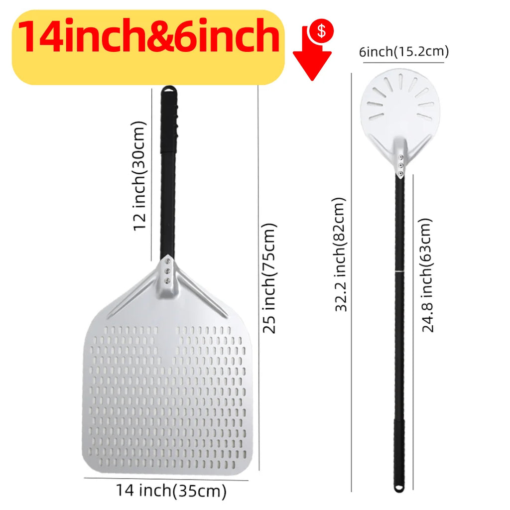 Hard-Anodized Aluminum Pizza Peel 6, 12, 13 and 14 Inch (15, 30, 33, 35.5 cm) Bread Paddle Oven Spatula