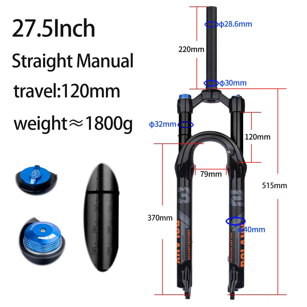 120mm (4.7in) Travel Mountain Bike Air Fork 27.5/29 in, 32mm (1.26in) Stanchion Magnesium Alloy Suspension - Orange