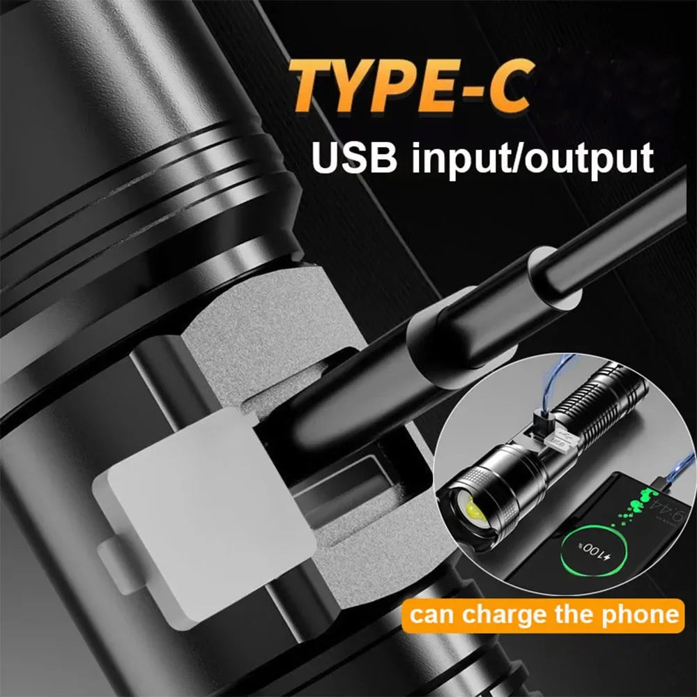 Super Bright USB Rechargeable Tactical Flashlight 1,600,000 LM - Long-Range Waterproof LED Torch for Camping & Fishing
