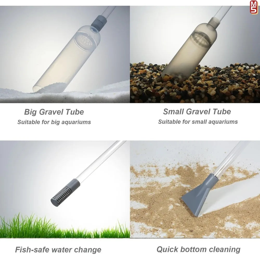 Aquarium Gravel Vacuum Siphon Kit for Large Fish Tanks, Manual Water Change and Sand/Gravel Cleaner with Extension Tube