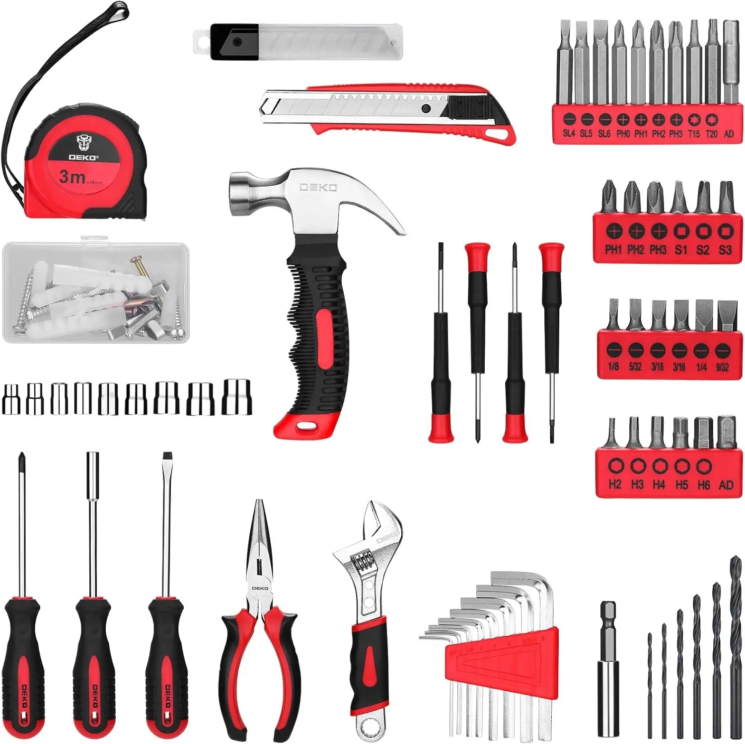 126-Piece 8V Cordless Drill Tool Kit – Lightweight Red Home DIY Set with Drill Bits & Hand Tools