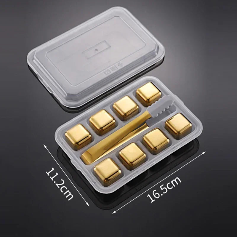 Stainless Steel Reusable Whiskey Stones - Quick-Freeze Ice Cubes with Storage Tray for Whiskey Wine Beer