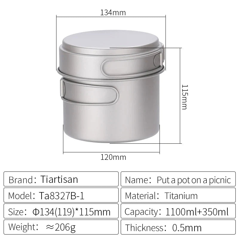 Ultralight Titanium Camping Cookware Set – Folding Handle Pot & Frying Pan for Backpacking, Hiking & Picnic
