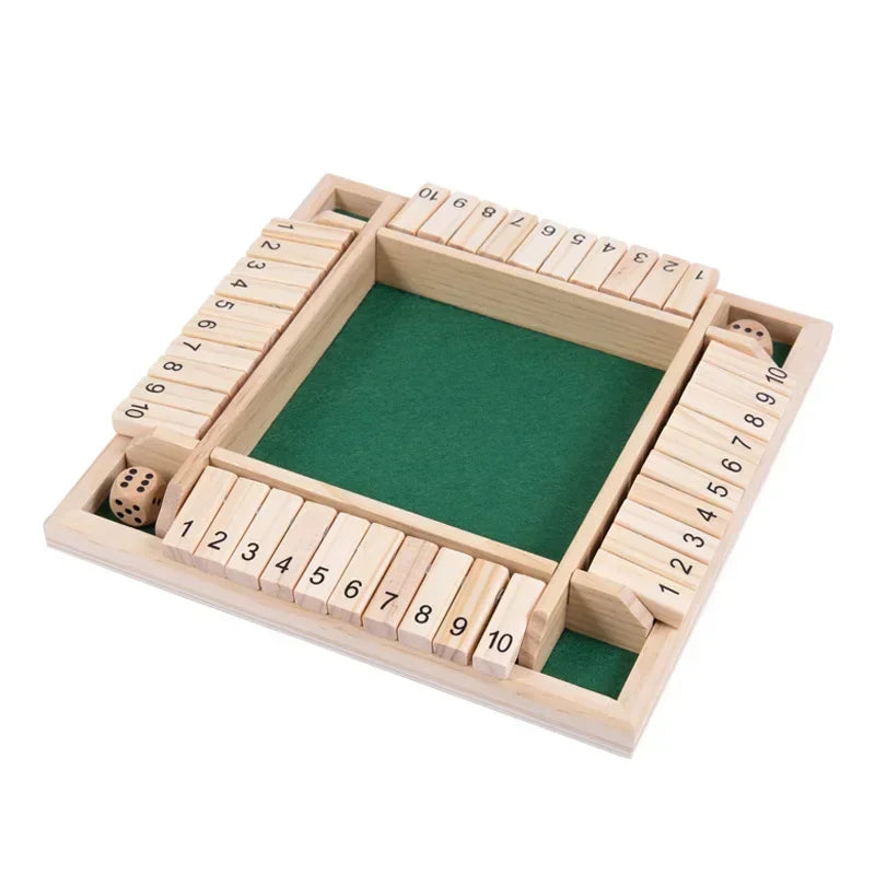 Shut the Box Wooden Dice Game with Flaps — 4-Player Family Educational Math Board Game