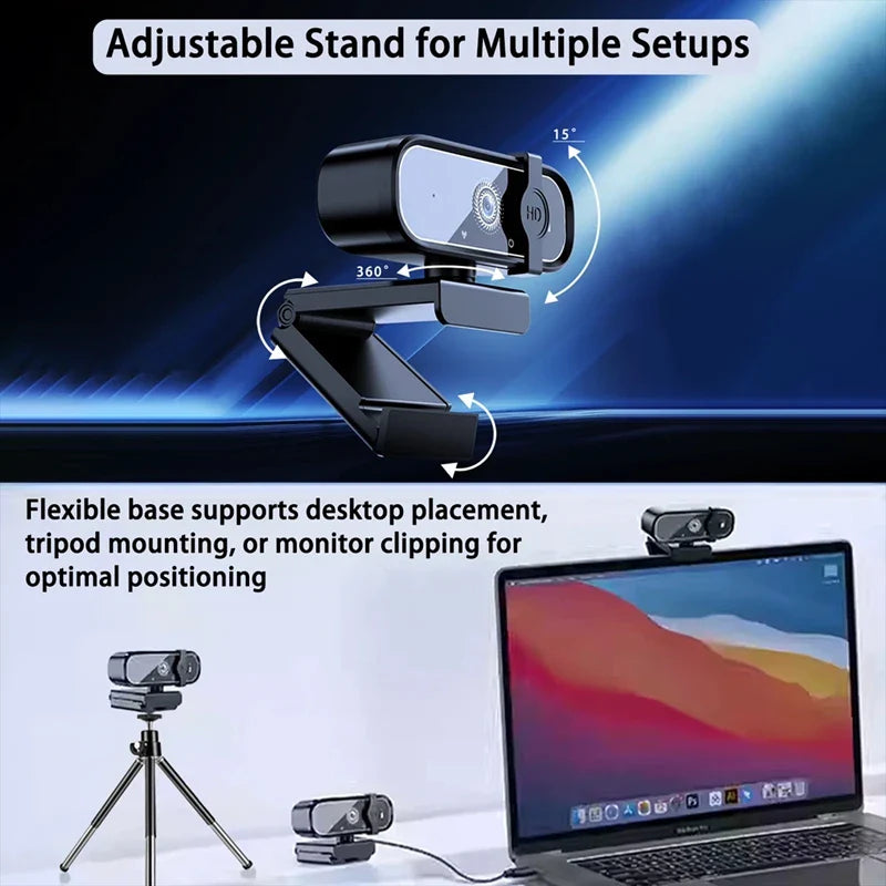 4K USB Webcam with Autofocus & Built-In Microphone — 2K/1080P Options, Privacy Cover, Plug-and-Play