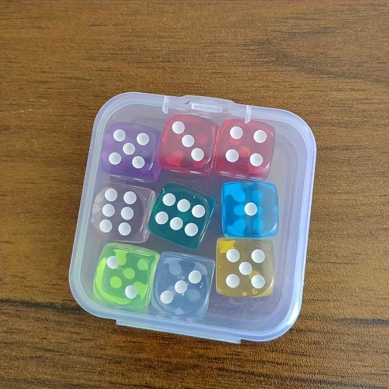 9-Piece Vibrant Color Dice Set with Portable Clear Storage Case, Assorted Colors for Math Games and Tabletop Gaming