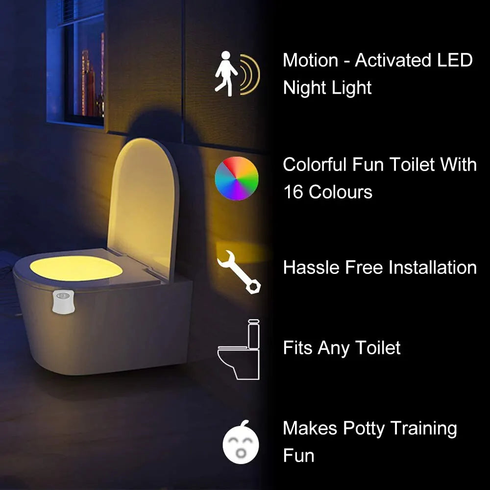 Motion Sensor Toilet Night Light 8/16-Color LED Stick-On PIR Infrared Battery Operated Nightlight for Bathroom