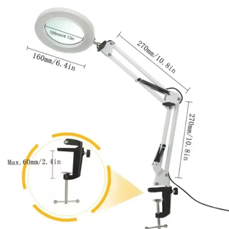 LED Magnifying Lamp 72-LED USB Illuminated Magnifier 8X/10X Adjustable Arm for Soldering, Repair, Crafts & Skincare