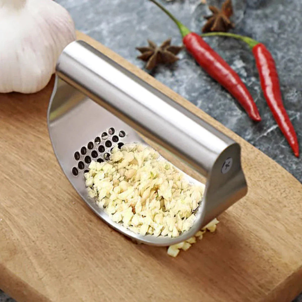 Manual Stainless Steel Garlic Press - Ginger Crusher & Mincer for Kitchen