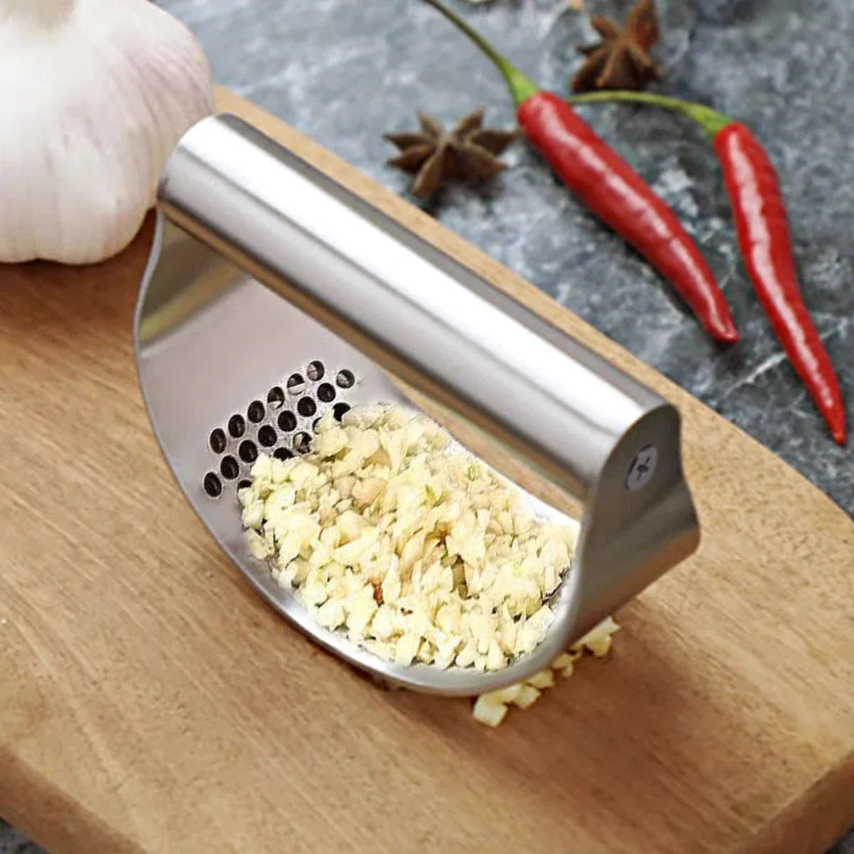 Manual Stainless Steel Garlic Press - Ginger Crusher & Mincer for Kitchen