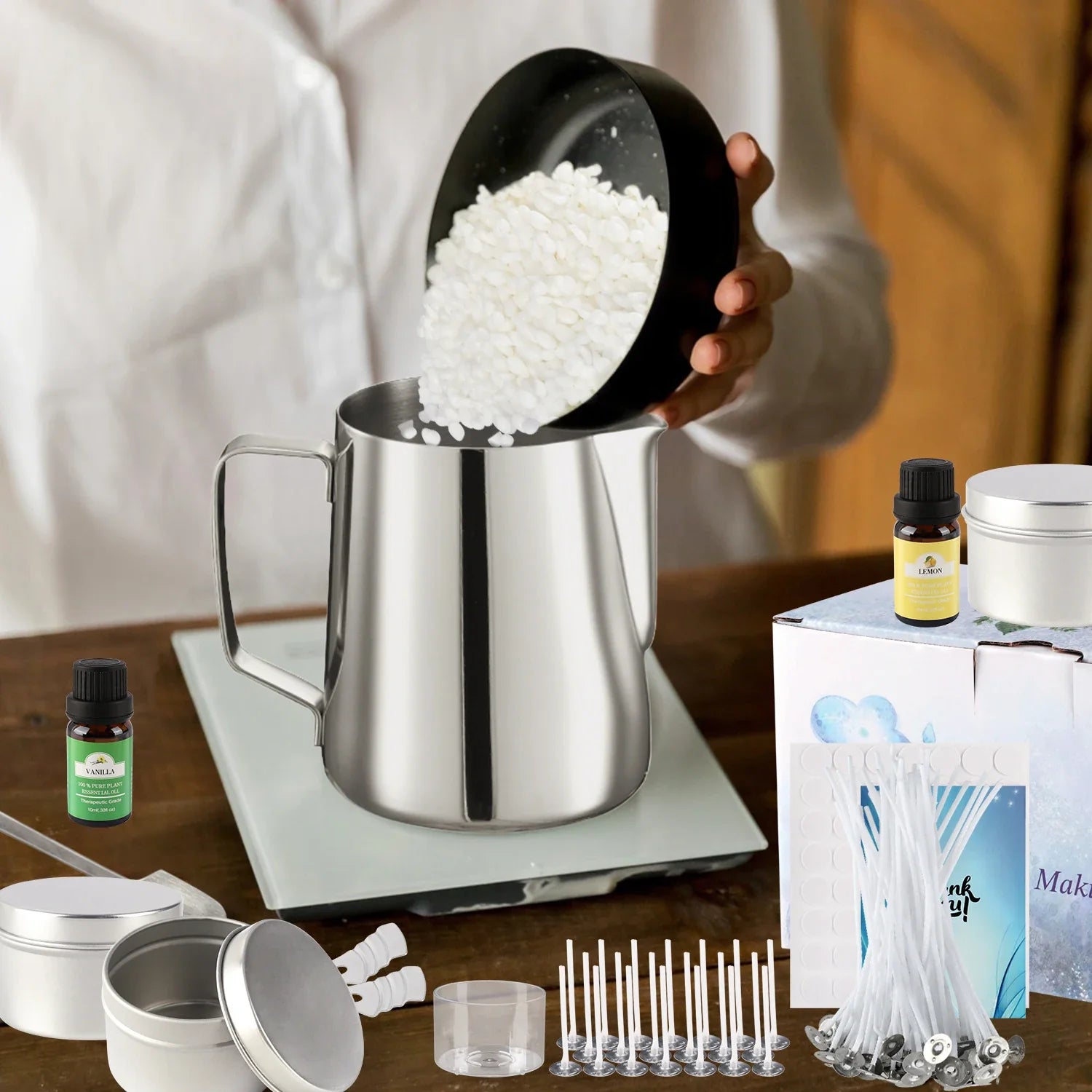 DIY Candle Making Kit with Soy Wax & Essential Oils – Aromatherapy Candle Supplies for Beginners, Gift Set
