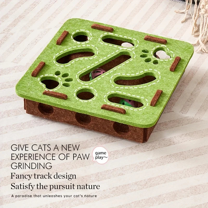 Interactive Cat Puzzle Toy Felt Maze Tunnel with Bell Ball Indoor Cat Enrichment Toy