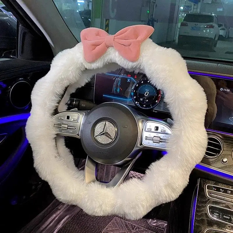 Plush Velvet Steering Wheel Cover – Soft Winter Car Handlebar Cover for Women, Cute High-End Interior Accessory