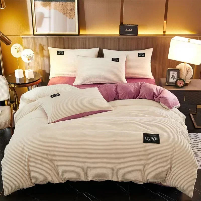 Thick Velvet Duvet Cover Set with 2 Pillowcases - Warm Winter Comforter Cover, Available 150×200 to 220×240 cm (59×79 to 87×94 in)
