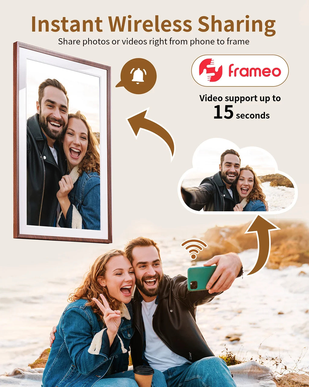 15.6-Inch (39.6 cm) FHD Touchscreen Digital Photo Frame, 32GB Built-In, WiFi & Frameo App, MP4 Playback, Wall-Mountable