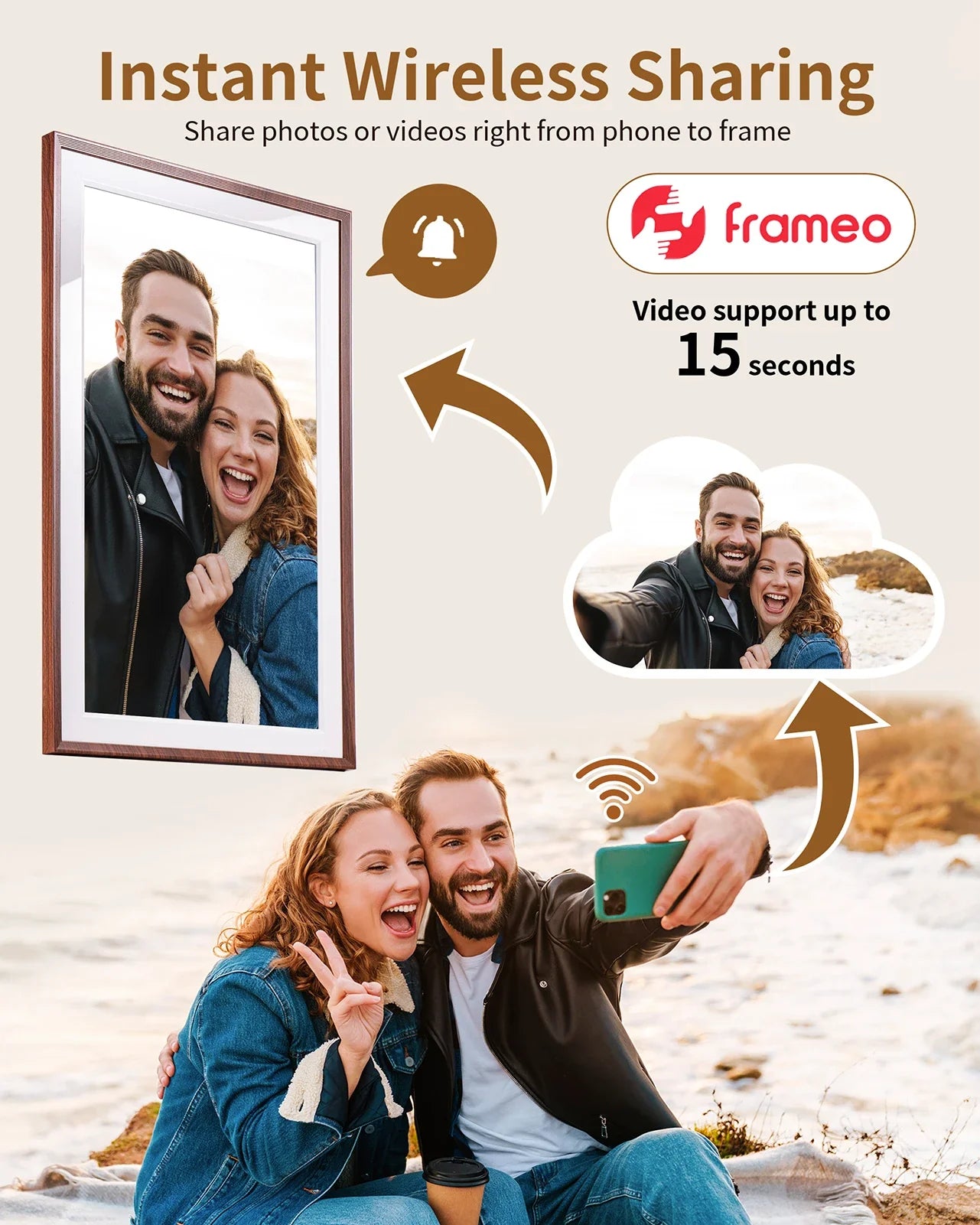 15.6-Inch (39.6 cm) FHD Touchscreen Digital Photo Frame, 32GB Built-In, WiFi & Frameo App, MP4 Playback, Wall-Mountable