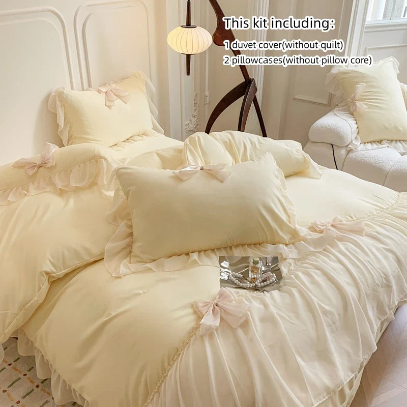 3-Piece Solid Twill Polyester Duvet Cover Set with 2 Pillowcases — Multiple Sizes (135x200 to 260x240 cm / 53x79 to 102x94 in) — White, Yellow, Pink, Purple