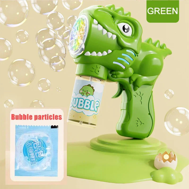6-Hole Dinosaur Bubble Machine with Lights — Automatic Electric Bubble Gun & Soap Blower for Kids