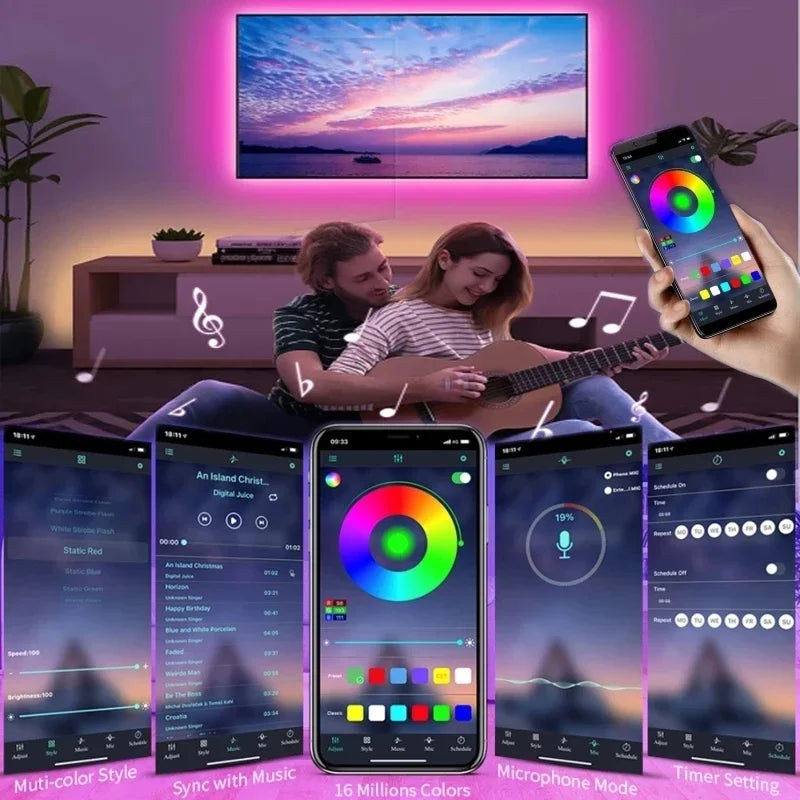 USB RGB LED Strip Lights 5050 SMD — Flexible TV Backlight, Music Sync, App & Remote Control (1–15m / 3.3–49.2ft)