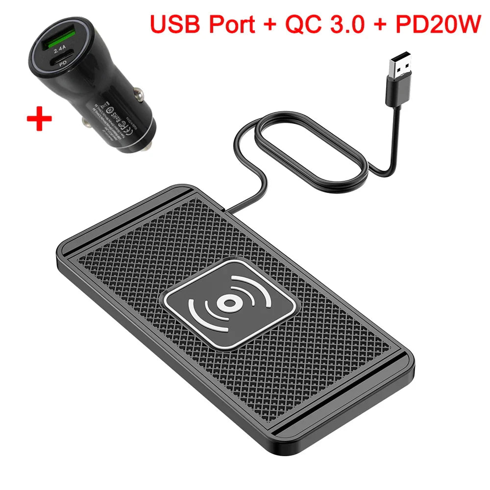 15W Qi Wireless Car Charger Pad – Fast Wireless Charging Silicone Non-Slip Phone Holder for Smartphones