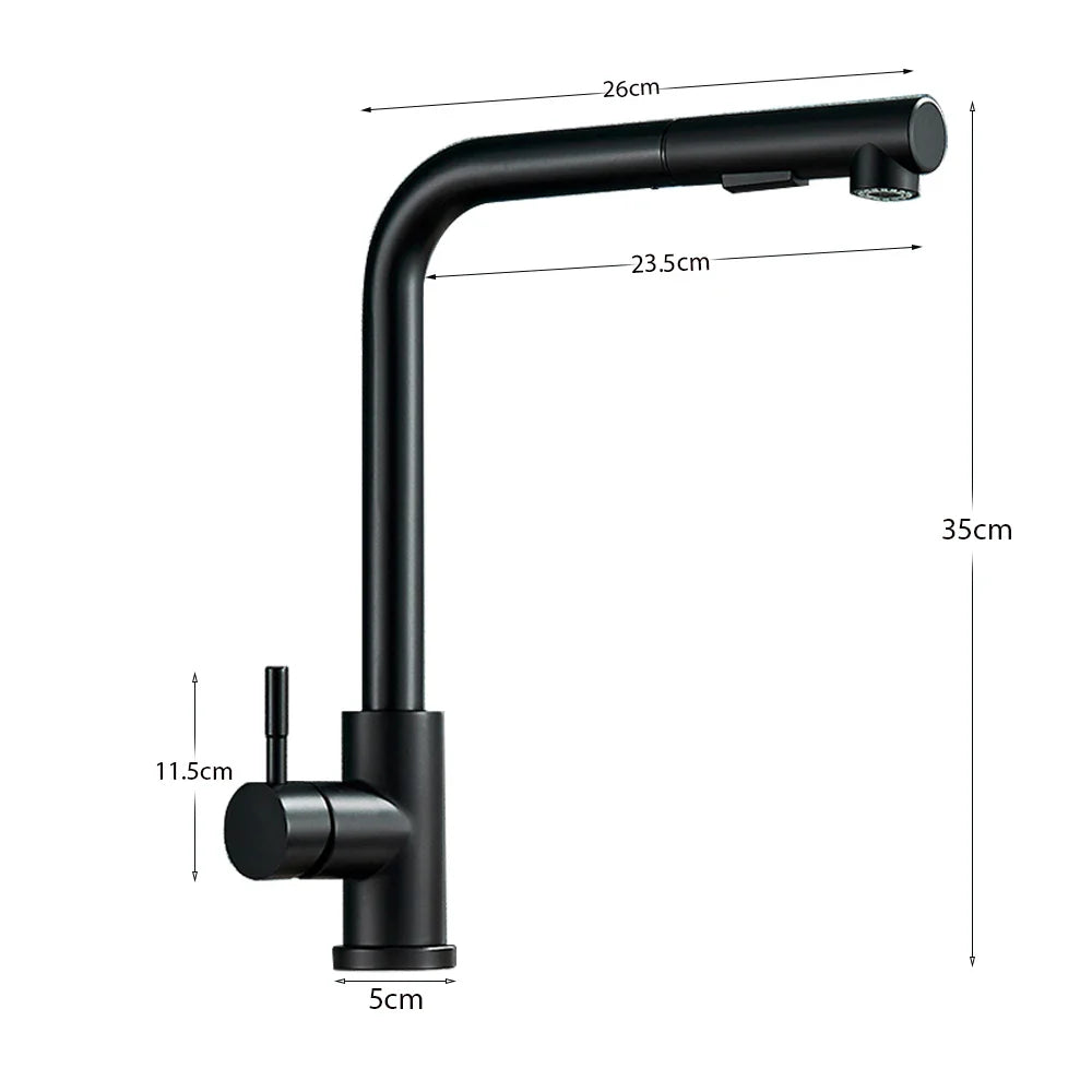 Black Pull-Out Kitchen Faucet Retractable Spray Single-Handle Deck-Mounted Mixer Tap Hot & Cold
